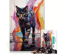 Rompecabezas de 1000 Piezas para Adolescentes Gato Caminando sobre Pintura,articulaciones Finas,Divertido,Juego para ejercitar la Mente,Juego Acogedor,Regalo de cumpleaños (50x75cm)