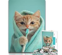 Rompecabezas de 1000 Piezas para Adolescentes: Gato cepillando Sus Dientes, Ideal para Adultos y Adolescentes, fomenta el Amor en Pareja a Partir de los 14 años, 50x75cm