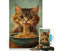 Rompecabezas de 1000 Piezas para Adolescentes Gato Comiendo Fideos de un tazón Diseño de Corte Fino Juego Divertido para Entrenar la concentración y Relajarse Regalo Ideal para Navidad (38x26cm)