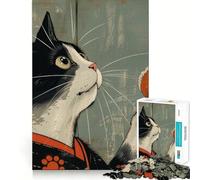 Rompecabezas de 1000 Piezas para Adolescentes Gato Comiendo Onigiri Juego de Ajuste preciso Desarrollo Mental Diversión Tiempo Libre Navidad Arte para el hogar (38x52cm)