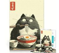 Rompecabezas de 1000 Piezas para Adolescentes Gato Comiendo Ramen,Juego de Ajuste, Desarrollo Mental,diversión,Tiempo Libre,Navidad,decoración del hogar (50x75cm)
