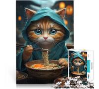 Rompecabezas de 1000 Piezas para Adolescentes Gato Comiendo Ramen Juegos Divertidos para la Familia Mejorar el Amor Entre Parejas 52x38cm