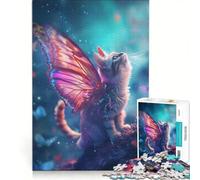 Rompecabezas de 1000 Piezas para Adolescentes: Gato con alas de Mariposa, Juguete para armar, decoración, Piezas de Formas aleatorias Que encajan Perfectamente 50x75cm