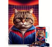 Rompecabezas de 1000 Piezas para Adolescentes Gato con Chaqueta de chándal Ajustada Juego para desarrollar la Mente y la Habilidad Diversión,Ocio,Navidad,hogar y decoración (38x52cm)