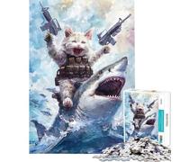 Rompecabezas de 1000 Piezas para Adolescentes Gato con Pistolas Montando un tiburón Juego Familiar Que desafía la Inteligencia Juguetes adictivos Obra de Arte Regalo Actividades Familiares (38x26cm)