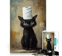 Rompecabezas de 1000 Piezas para Adolescentes Gato con Sombrero de Rollo,Corte Premium,Divertido,fácil de Usar,para Jugar,decoración navideña (38x26cm)