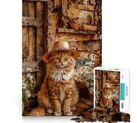 Rompecabezas de 1000 Piezas para Adolescentes Gato con Sombrero y Margaritas Juego de Ajuste Actividad Cerebral Inteligente Tiempo de Juego Relajante Actividad de cumpleaños (38x52cm)