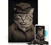Rompecabezas de 1000 Piezas para Adolescentes Gato con Traje,Juego de Ajuste ceñido,Desarrollo Mental,diversión,Tiempo Libre,Navidad,decoración del hogar (38x52cm)