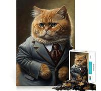 Rompecabezas de 1000 Piezas para Adolescentes Gato con Traje,Juego de Bordes limpios,Juguete de Desarrollo cognitivo,Juego de Entretenimiento,Regalo de decoración navideña (38x26cm)