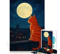 Rompecabezas de 1000 Piezas para Adolescentes Gato contemplando el Paisaje Urbano a la luz de la Luna Juego de Ajuste preciso,concentración,diversión,Ocio,Tiempo Libre,decoración para la Pared
