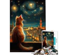 Rompecabezas de 1000 Piezas para Adolescentes Gato contemplando Florencia bajo un Cielo Estrellado Rompecabezas para Adultos Juguetes para armar Ideales para Pasar el Tiempo en casa Durante