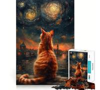 Rompecabezas de 1000 Piezas para Adolescentes Gato contemplando la Noche Estrellada Arte de Corte preciso Juego Divertido para concentrarse,Relajarse y divertirse Regalo Ideal para cumpleaños 50x75cm