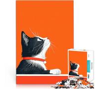 Rompecabezas de 1000 Piezas para Adolescentes Gato Curioso sobre Naranja Juego de Preguntas Regalos de cumpleaños, Regalos, Arte Mural 52x38cm