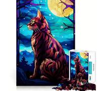 Rompecabezas de 1000 Piezas para Adolescentes Gato de Bengala y luz de Luna,Arte de Corte Suave,Juego Mental,Regalo,Tiempo de Juego Relajante,Navidad,Arte de Ocio (50x75cm)
