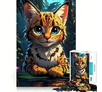 Rompecabezas de 1000 Piezas para Adolescentes Gato de Dibujos Animados con Rana en la Jungla Juego de Ajuste preciso,concentración,diversión,Tiempo Libre,decoración navideña para la Pared (38x52cm)