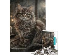 Rompecabezas de 1000 Piezas para Adolescentes Gato de Halloween con Sombrero de Bruja Rompecabezas para Adultos Juego práctico para aliviar el estrés Juego desafiante Regalo Ideal (Tamaño 38x52cm)