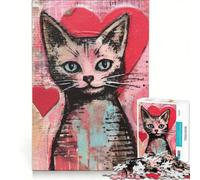 Rompecabezas de 1000 Piezas para Adolescentes Gato de San Valentín con Pintura de Corazones Juguetes para armar Ideal para Relajarse y despejar la Mente Decorar el Escritorio 50x75cm