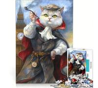 Rompecabezas de 1000 Piezas para Adolescentes: Gato Detective fumando en Pipa, Juego de ingenio, Corte de precisión, cumpleaños y Navidad 38x26cm