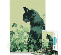 Rompecabezas de 1000 Piezas para Adolescentes Gato,Día de San Patricio,Trébol,Encaje, Arte,Concentración Mental,Juego,Tiempo de Descanso,Jugar, Ocio (38x26cm)
