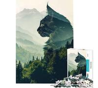 Rompecabezas de 1000 Piezas para Adolescentes Gato Doble exposición Juguete sobre la Naturaleza Juego Intelectual Juegos educativos antiestrés Regalos de cumpleaños (tamaño 38x26cm)