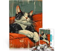 Rompecabezas de 1000 Piezas para Adolescentes Gato durmiendo con Esmoquin Retro Juegos Divertidos Regalo de cumpleaños, Regalos 38x26cm