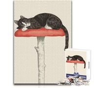 Rompecabezas de 1000 Piezas para Adolescentes: Gato durmiendo sobre un Hongo, Rompecabezas, Juegos Familiares, decoración del hogar, Ideas de Regalo, tamaño 38x52cm