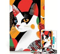 Rompecabezas de 1000 Piezas para Adolescentes Gato en Arte geométrico Juego de Ajuste preciso Desarrolla la Mente y la Capacidad Diversión Tiempo Libre Navidad Arte para el hogar (38x26cm)