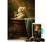 Rompecabezas de 1000 Piezas para Adolescentes Gato en bañera con champán Juego de Ajuste Desarrolla la Mente y la Habilidad Diversión Tiempo Libre Navidad Decoración del hogar (38x26cm)