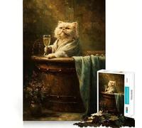 Rompecabezas de 1000 Piezas para Adolescentes Gato en bañera con champán,Juego de Bordes limpios,Juguete de Desarrollo cognitivo,Juego de Entretenimiento,decoración navideña,Regalo (38x52cm)