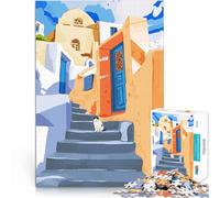 Rompecabezas de 1000 Piezas para Adolescentes Gato en Grecia Juguetes de Entretenimiento Familiar para la decoración del hogar 38x26cm