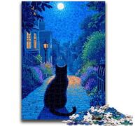 Rompecabezas de 1000 Piezas para Adolescentes Gato en la Carretera de Noche, diversión Familiar, Actividades en casa, Regalo de cumpleaños, Regalos de Viaje, para niños de 14 años y Mayores, 50x75cm