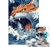 Rompecabezas de 1000 Piezas para Adolescentes Gato en Las Olas Rompecabezas para Adultos Juguetes antiestrés Difícil Desafío Educativo (Tamaño 38x52cm)