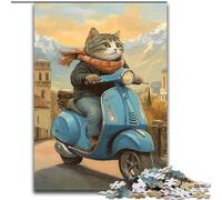 Rompecabezas de 1000 Piezas para Adolescentes, Gato en Moto, Juguetes educativos, Juegos Familiares, cumpleaños tamaño 50x75cm