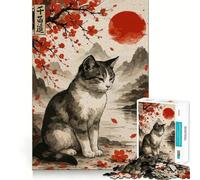 Rompecabezas de 1000 Piezas para Adolescentes Gato en Paisaje japonés,Arte,decoración,Juguete para ejercitar la Mente,Juego para Relajarse,Regalo Divertido de Navidad (38x52cm)