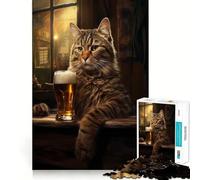 Rompecabezas de 1000 Piezas para Adolescentes Gato en un Bar,Cerveza,Arte de Corte preciso,Juego Divertido para concentrarse,Tiempo de Juego Relajante,Regalo de cumpleaños Divertido (38x26cm)