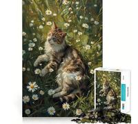 Rompecabezas de 1000 Piezas para Adolescentes Gato en un Campo de Margaritas Juego de Ajuste preciso Desarrolla la Mente y la Habilidad Diversión Tiempo Libre Navidad Arte para el hogar (38x26cm)