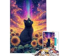 Rompecabezas de 1000 Piezas para Adolescentes Gato en un Cielo de Girasoles Juego práctico y Educativo Regalos de cumpleaños Difícil (tamaño 75x50cm)
