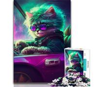 Rompecabezas de 1000 Piezas para Adolescentes: Gato en un Coche Deportivo Toda la Familia a Partir de 14 años (tamaño 38x26cm)