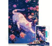 Rompecabezas de 1000 Piezas para Adolescentes Gato en un jardín de Rosas,Agua,Juego de Bordes limpios,Juguete de Desarrollo cognitivo,Juego de Entretenimiento,decoración navideña,Regalo (38x26cm)