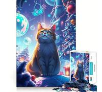 Rompecabezas de 1000 Piezas para Adolescentes Gato en un país de Las Maravillas Invernal Juego de Ajuste preciso,concentración,diversión,Ocio,Tiempo Libre,decoración navideña para la Pared (38x52cm)