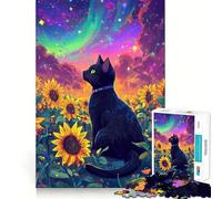 Rompecabezas de 1000 Piezas para Adolescentes Gato en una Galaxia de Girasoles Diseño de Corte preciso Juego Divertido y Estimulante para el Tiempo Libre Decoración navideña para el hogar (50x75cm)
