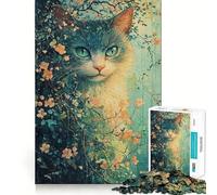 Rompecabezas de 1000 Piezas para Adolescentes Gato Entre Flores,Arte de Corte preciso,Juego cognitivo,Regalo para Momentos de Juego tranquilos,decoración navideña (38x52cm)