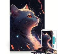 Rompecabezas de 1000 Piezas para Adolescentes Gato Entre Las Estrellas Arte de Corte preciso Juego cognitivo Regalo Ideal para Momentos de Juego tranquilos Decoración navideña Regalo (50x75cm)