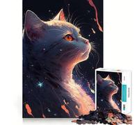 Rompecabezas de 1000 Piezas para Adolescentes Gato Entre Las Estrellas Arte de Corte preciso Juego cognitivo Regalo Ideal para Momentos de Juego tranquilos Decoración navideña Regalo (38x52cm)