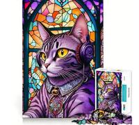 Rompecabezas de 1000 Piezas para Adolescentes Gato Escuchando música,Arte de Corte Fino,Entrenamiento de concentración,Juego Divertido para Momentos de Tranquilidad, (38x26cm)