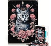 Rompecabezas de 1000 Piezas para Adolescentes Gato,Estilo gótico y Rockabilly,Arte de Corte preciso,Juego cognitivo,Regalo para Momentos de Juego tranquilos,decoración navideña (50x75cm)