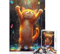Rompecabezas de 1000 Piezas para Adolescentes Gato Feliz bajo la Lluvia Juguete Educativo Regalos de cumpleaños Juegos educativos Ayuda al Cerebro Ejercicio tamaño 50x75cm
