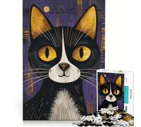 Rompecabezas de 1000 Piezas para Adolescentes Gato Feliz en Blanco y Negro, Juego Educativo, Divertido para Reducir el estrés, cumpleaños 50x75cm