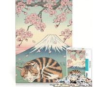 Rompecabezas de 1000 Piezas para Adolescentes: Gato, Flores de Cerezo, Monte Fuji Juegos educativos, interacción Entre Padres e Hijos 50x75cm
