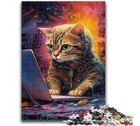 Rompecabezas de 1000 Piezas para Adolescentes, Gato Futurista, con póster y Hoja de Trivia a Juego, para Mayores de 14 años (26x38cm)